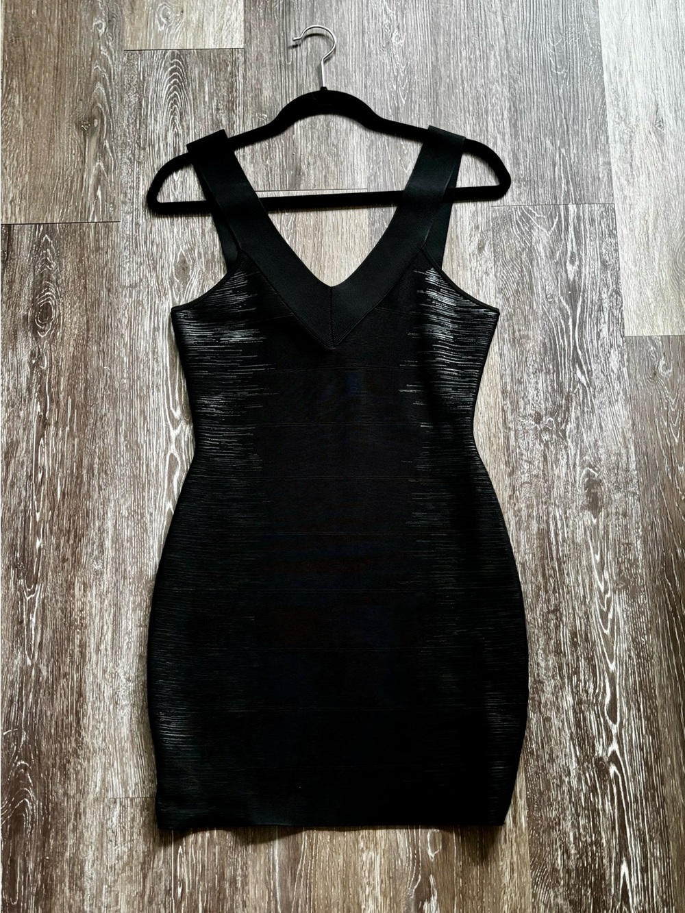 Guess Black V-Neck Mini Bodycon Dress